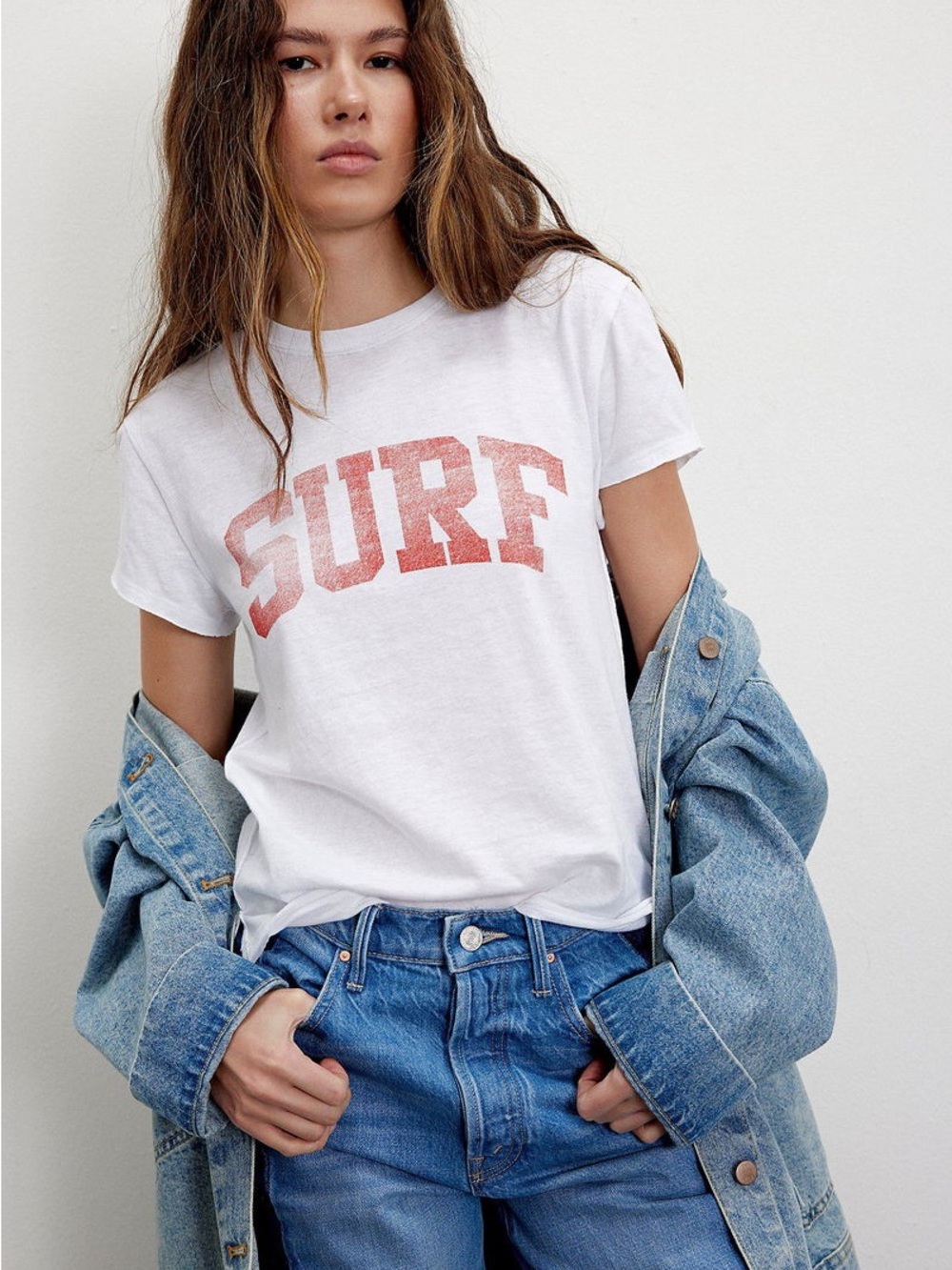 Free People Nova  Surf Graphic Tee NWOT S organic cotton fitted top-distressed